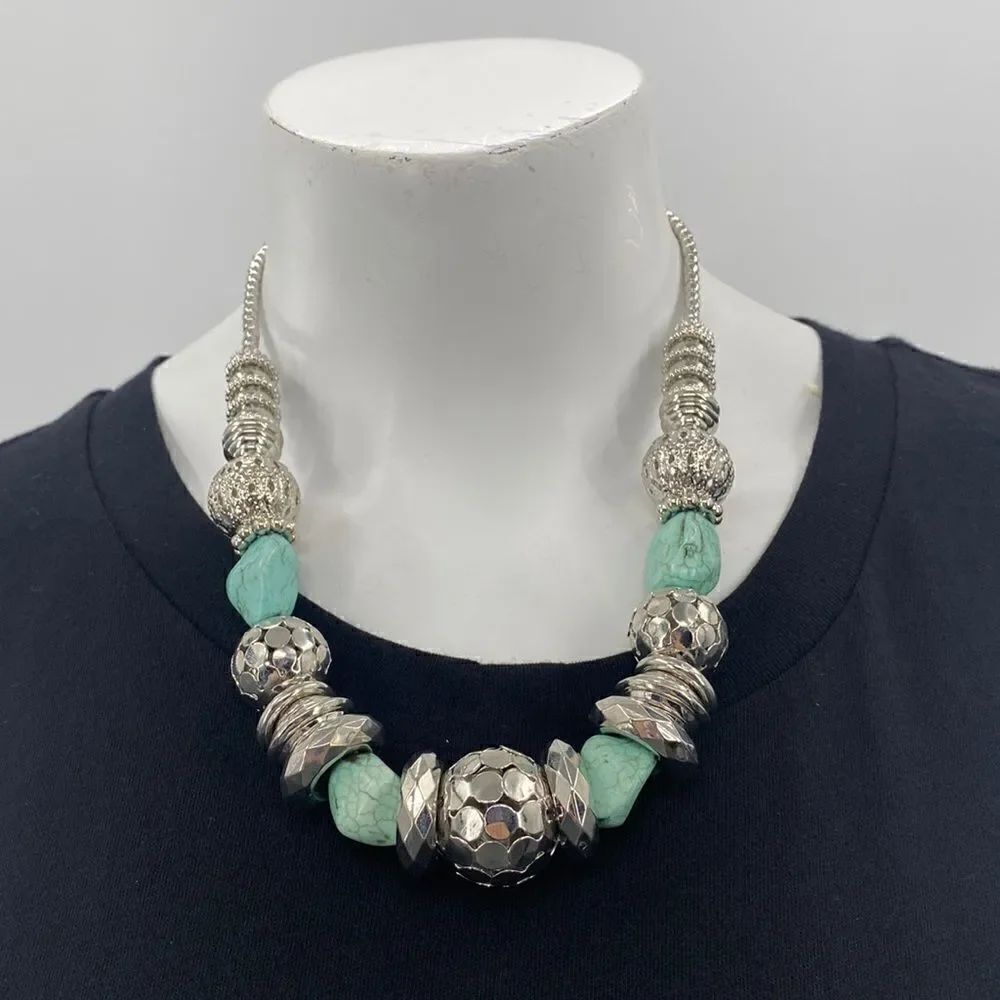 3For$20 Mixit Chunky Teal and Silver Beaded Necklace